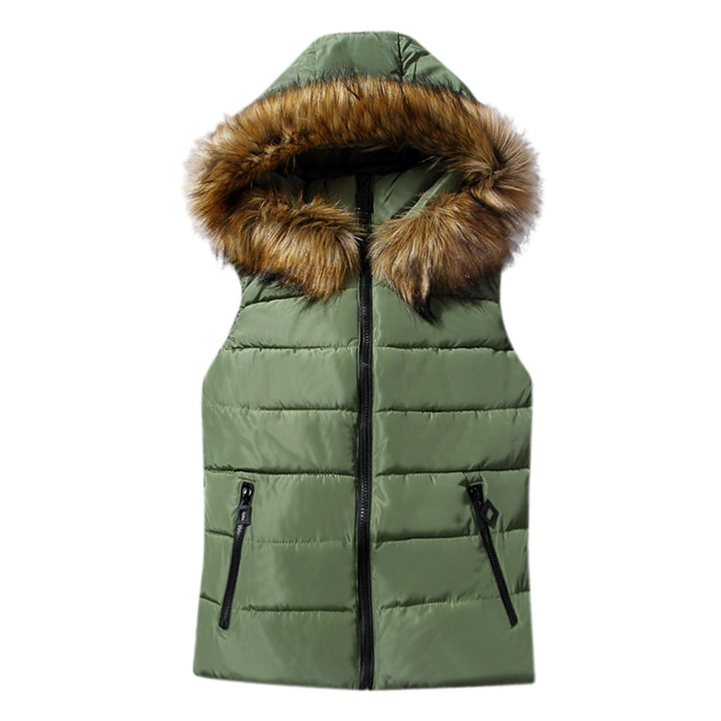 DeHolifer Womens Thickened Hooded Warm Down Vest Light Weight Fur