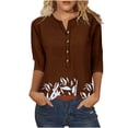 thumbnail image 1 of DeHolifer Womens Tops 3/4 Sleeve V-Neck Button Color Block Tunic Tops Summer Casual Fashion T Shirt Brown M, 1 of 4