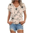 thumbnail image 1 of DeHolifer Womens Tops Basic Summer V-Neck T Shirts Short Sleeve Dressy Casual Loose Cute Tee Clothes Trendy Fashion Outfits Khaki 3XL, 1 of 5