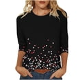 thumbnail image 1 of DeHolifer Womens Tops Dressy Casual Scoop Neck 3/4 Sleeve Shirts Graphic Comfy 1/2 Sleeve Top Vintage Shirt Spring Outfit Black S, 1 of 5