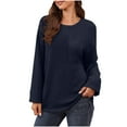 thumbnail image 1 of DeHolifer Womens Tops Fall Long Sleeve Crewneck Waffle Knit Shirts Business Casual Blouses Basic Shirts Navy L, 1 of 5