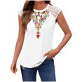 thumbnail image 1 of DeHolifer Womens Tops Floral Printed Crewneck Sleeveless Lace Patchwork Blouse Summer Trendy Tank Tops White 2XL, 1 of 2