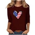 thumbnail image 1 of DeHolifer Womens Tops Independence Day 3/4 Sleeve Crewneck Printed Holiday T Shirt Loose Casual Blouse Wine 3XL, 1 of 4