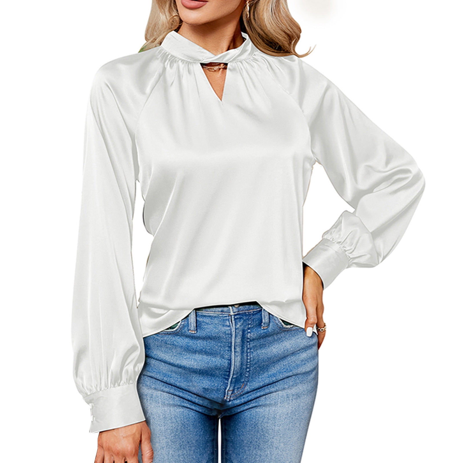 white keyhole blouse long sleeve