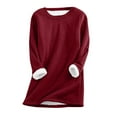 thumbnail image 1 of QQAMB Womens Tops Long Sleeve Crewneck Pullover Plus Size Thicken Winter Tees Solid Color Ladies Warm Clothes Red 5XL, 1 of 7