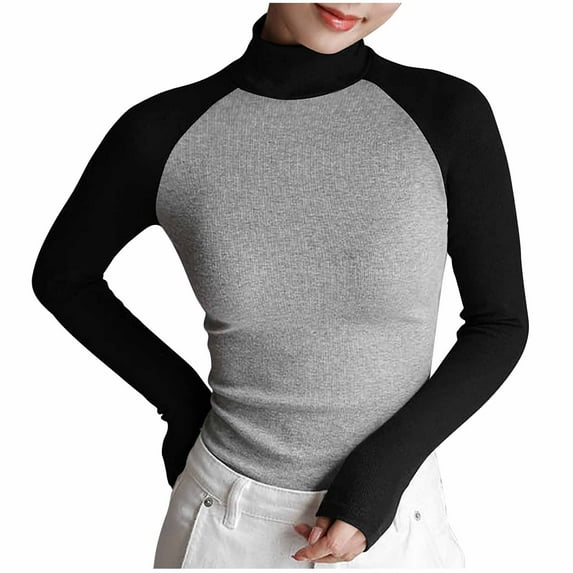 DeHolifer Womens Tops Long Sleeve Solid Color Half Turtleneck Underwear Pullover Tops Slim Casual Fashion Blouse Black XL