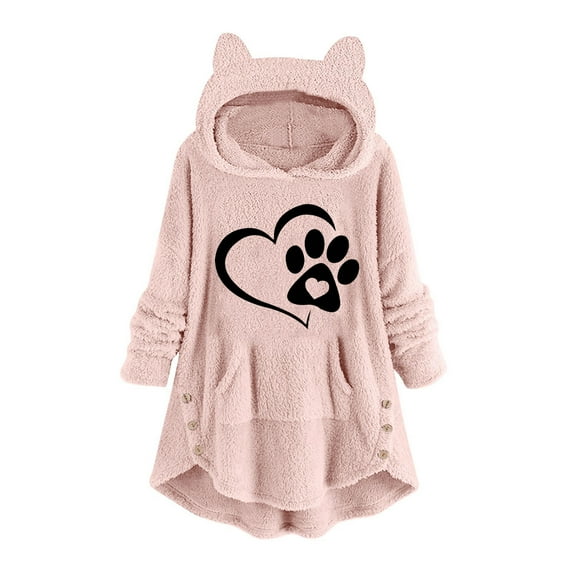 skpabo Christmas Fleece Hoodie Women Oversized Teddy Fleece Hoodies Christmas Jumpers Winter Plush Warm Coat Hooded Sweatshirt Thicken Pullover Plus Size Cozy Pullover