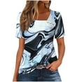 thumbnail image 1 of QQAMB Womens Tops Petal Sleeve Novelty Printed Summer Trendy T-Shirt Casual Loose Square Neck Button Blouse Tees Navy S, 1 of 7