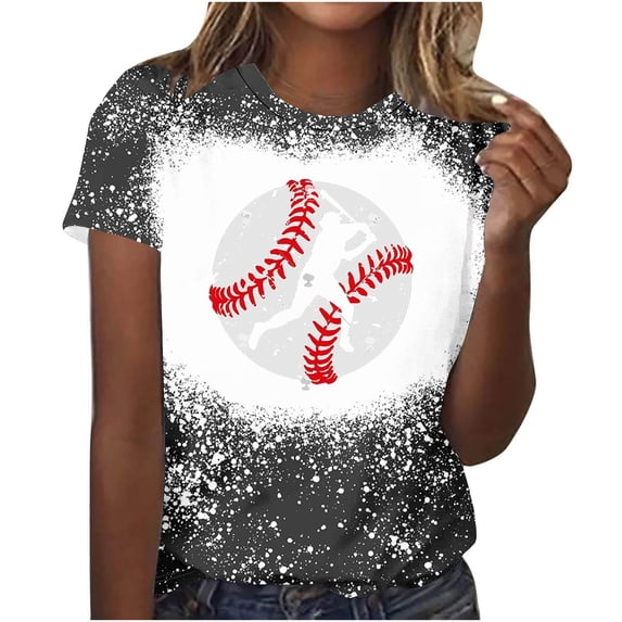 QQAMB Womens Tops Short Sleeve Crewneck Baseball Graphic Printed Casual Tee T Shirt Summer Fashion Blouse Black M