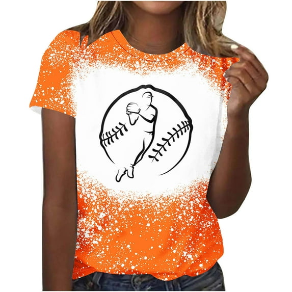 DeHolifer Womens Tops Short Sleeve Crewneck Baseball Graphic Printed Casual Tee T Shirt Summer Fashion Blouse Orange M