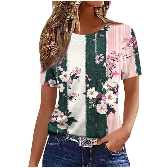 DeHolifer Womens Tops Summer Cap Sleeve Pleated Crewneck T-Shirts Loose Dressy Casual Basic Tees Trendy Outfits Army Green 3XL