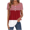 thumbnail image 1 of DeHolifer Womens Tops Summer Casual Color Block Crewneck Button Up Pleated Lightweight Loose T-Shirts Wine S, 1 of 5