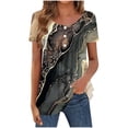 thumbnail image 1 of DeHolifer Womens Tops Summer Casual Floral Printed Crewneck Button Up Pleated Lightweight Loose T-Shirts Khaki S, 1 of 5