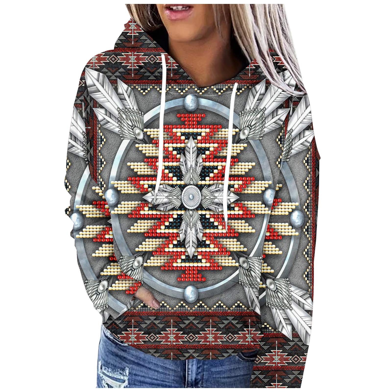 Women's Vintage Aztec Print Casual Hollow Denim Shirt main image 0