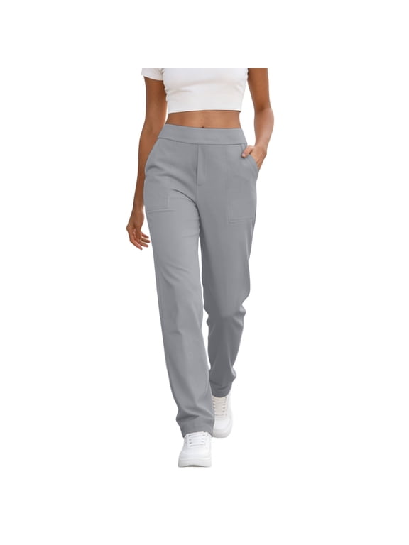 Womens Travel Pants Lightweight Stretch with Zipper Pockets Petite Ankle Dressy Golf Work Business Pants Gray S