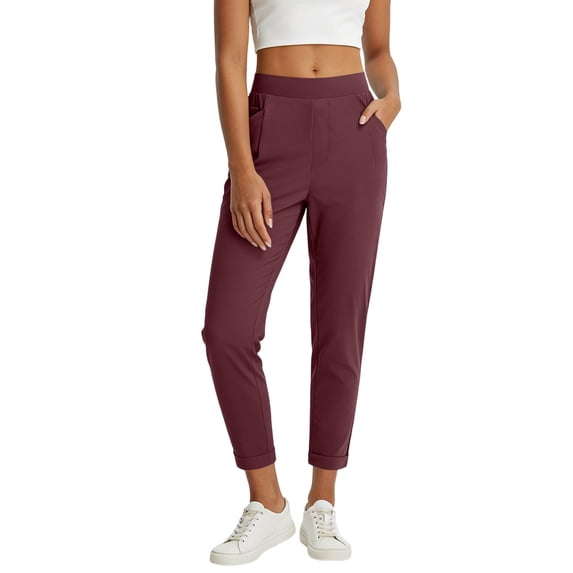 DeHolifer Womens Travel Pants with Zipper Pockets Stretchy Work Pants Business Casual Pants Dressy with Pockets Wine M