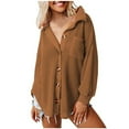 thumbnail image 1 of DeHolifer Womens Waffle Knit Shacket Jacket Casual Long Sleeve Button Down Shirts Dressy Blouses Tops Brown 2XL, 1 of 6