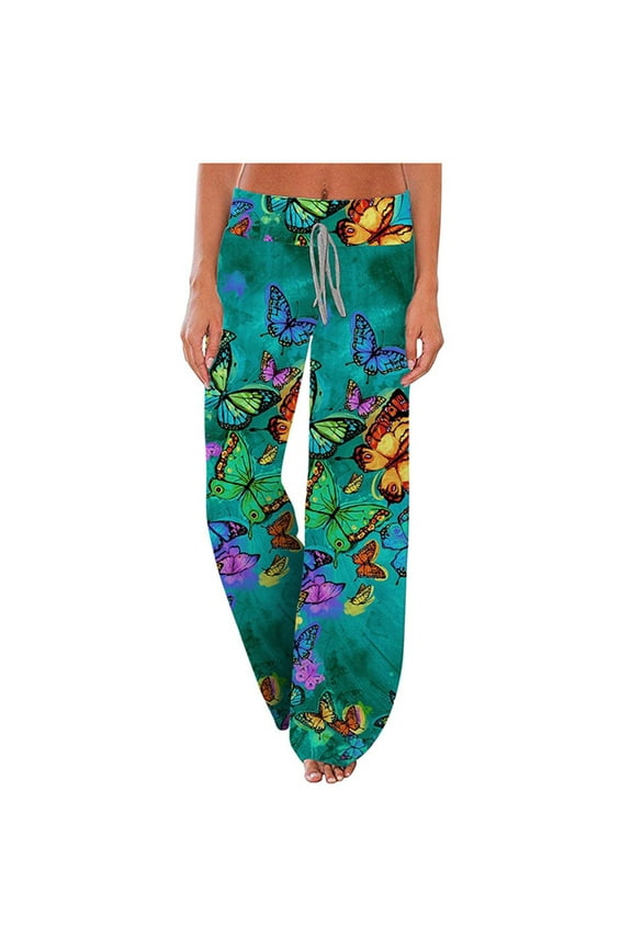 Womens Yoga Sweatpants Wide Leg Lounge Pajamas Pants Women's Comfy Casual Pajama Floral Print Elastic Waist Lounge Wide Leg Pants Green S