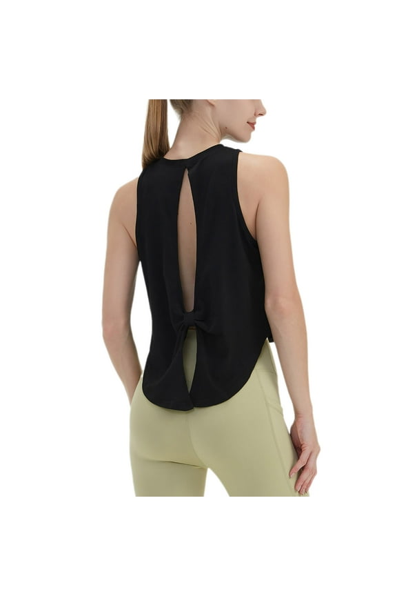 Workout Tank Tops for Women Yoga Shirt Sleeveless Open Back Shirts Tie Back Loose Runing Tank Top Black M