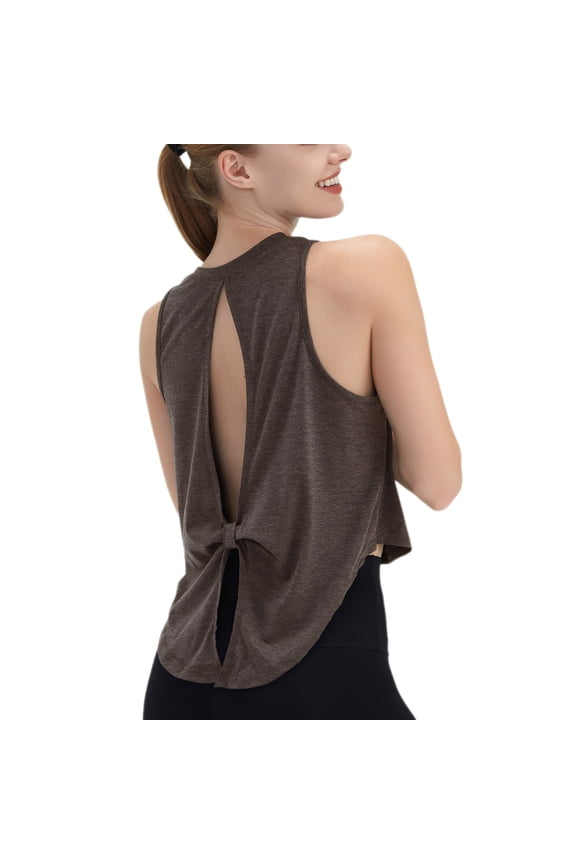 Workout Tank Tops for Women Yoga Shirt Sleeveless Open Back Shirts Tie Back Loose Runing Tank Top Gray M