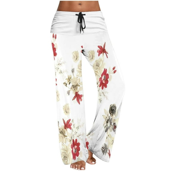 QQAMB Yoga Pants for Women,Womens Patchwork Yoga Quick-drying Sports Pants Outdoor Casual Wide Leg Pants with Pocket White 2XL