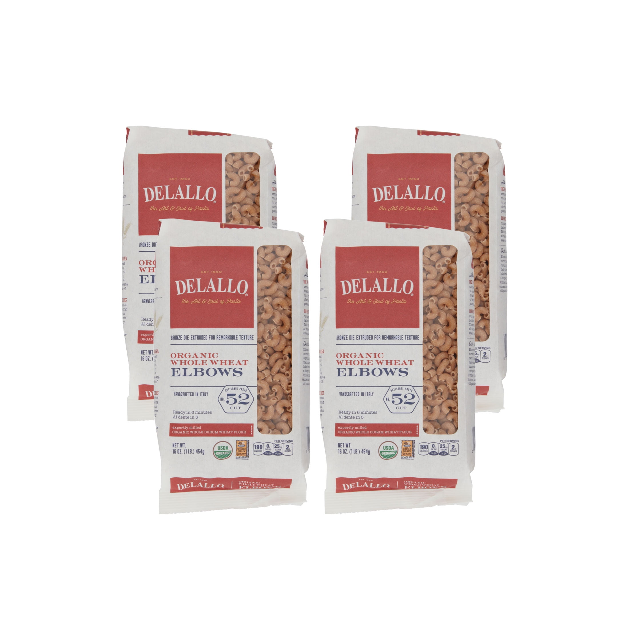 DeLallo, 100 Organic, Whole Wheat Elbow Macaroni Pasta, Whole Grain