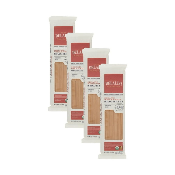 DeLallo, 100% Organic, Whole Wheat Spaghetti, Made in Italy, Made with Whole Grain Flour, 1 Pound Bag, 4 Pack