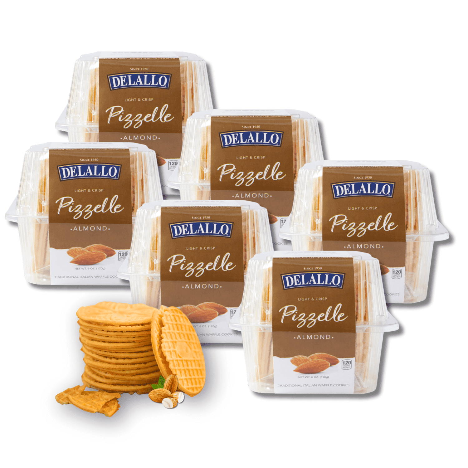 DeLallo Almond Pizzelle Cookies, Non-GMO, Kosher, 6 oz Container, (6 Pack)