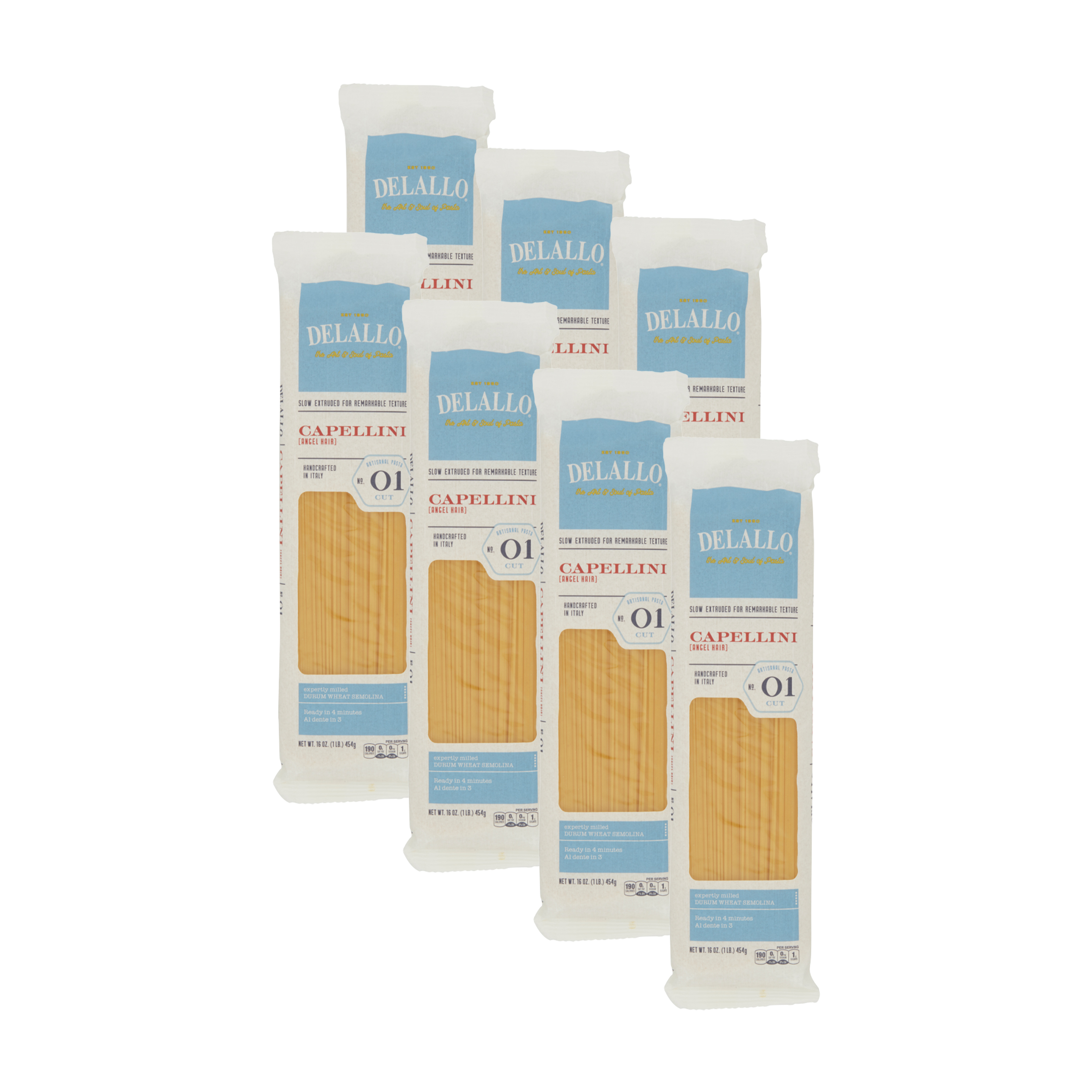 DeLallo, Capellini Pasta, Angel Hair, Made in Italy, Cooks in 4 Minutes, NonGMO, 1 lb Bag, 8