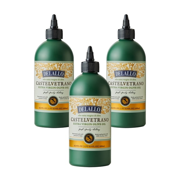 DeLallo Castelvetrano Extra Virgin Olive Oil, Made in Italy, All Natural, 16.9 oz Bottle, (3 Pack)
