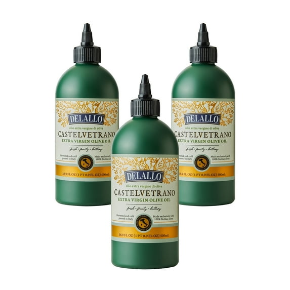 DeLallo Castelvetrano Extra Virgin Olive Oil, Made in Italy, All Natural, 16.9 oz Bottle, (3 Pack)