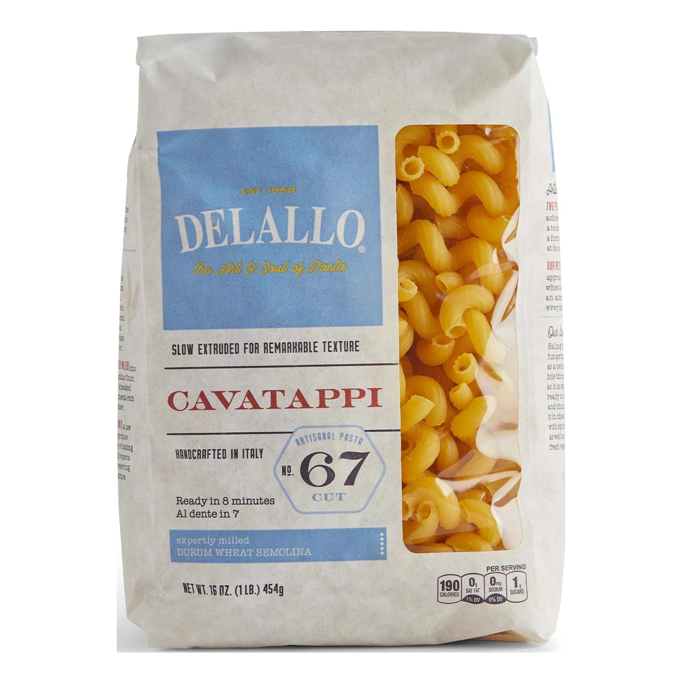 DeLallo, Cavatappi Pasta, Spiral Shape Noodles, Imported from Italy, Non-GMO, Shelf Stable, 1 lb Bag