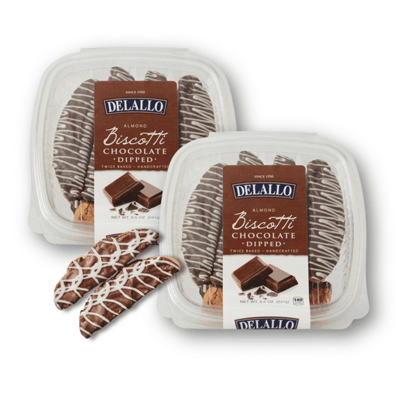 DeLallo Chocolate Dipped Biscotti Cookies, Non-GMO, 8.5 oz Container, (2 Pack)