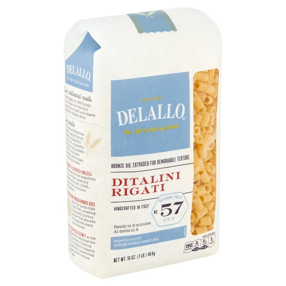 DeLallo, Ditalini Pasta, Tiny Tube Shaped, Made in Italy, Cooks in 9 Minutes, Non-GMO, Shelf Stable, 1 lb Bag