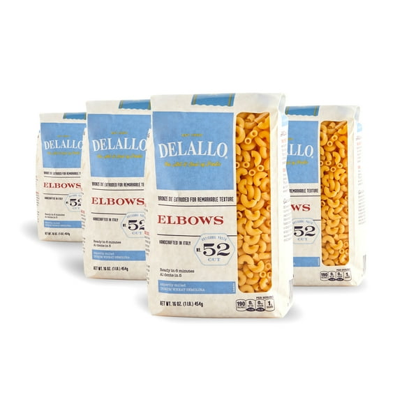 DeLallo Elbow Macaroni Pasta, Non-GMO, Kosher, 16 oz Bag, (4 Pack)