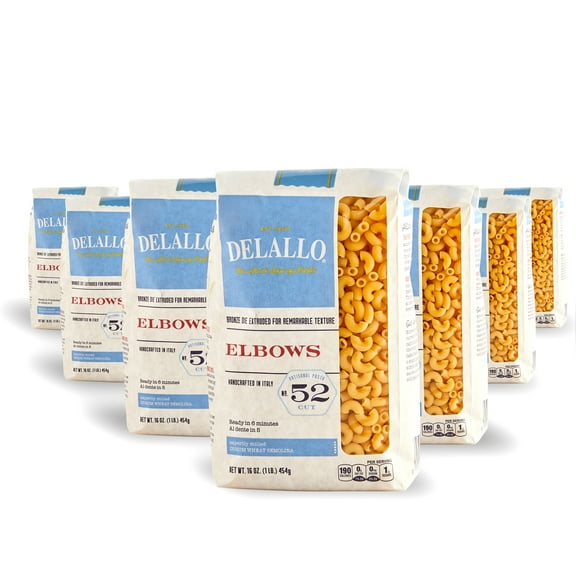 DeLallo Elbow Macaroni Pasta, Non-GMO, Kosher, 16 oz Bag, (7 Pack)