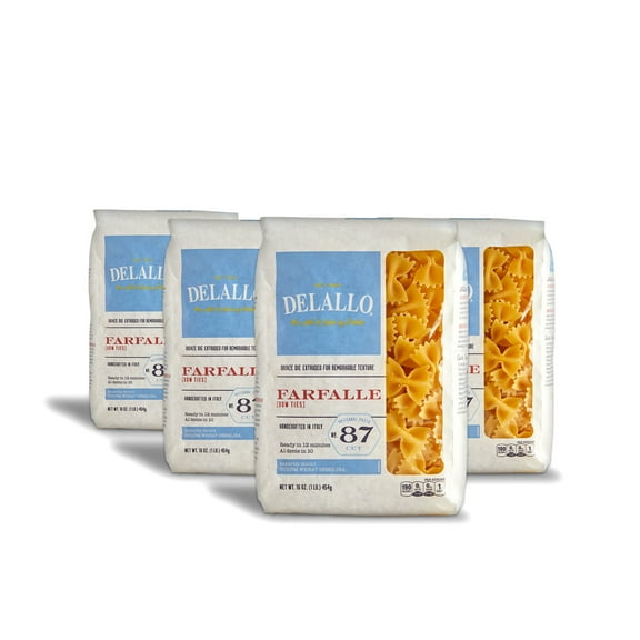 DeLallo Farfalle Bow-Tie Pasta, Non-GMO, 16 oz Bag, (4 Pack)