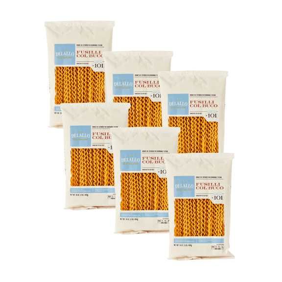 DeLallo, Fusilli Col Buco Pasta, Made with Durum Wheat Semolina Flour, Cooks Al Dente, 1 lb Bag, 6 Pack
