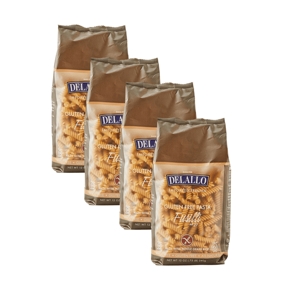 DeLallo Gluten-Free Fusilli Pasta, Made with Brown Rice Flour, Non-GMO, 12 oz Bag, (4 Pack)
