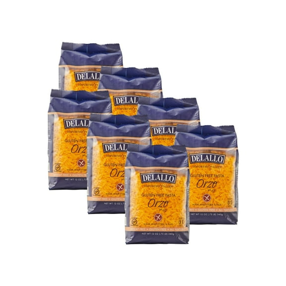 DeLallo Gluten Free Orzo Pasta, Non GMO, Made with Corn and Rice Flour, 12 oz Bag, (7 Pack)