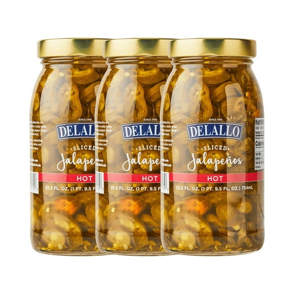 DeLallo Hot Sliced Jalapeno Peppers, Non-GMO, Gluten-Free, Vegan, 25.5 oz Jar, (3 Pack)