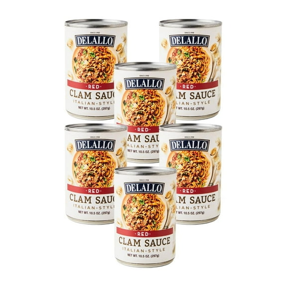 DeLallo Italian Red Clam Sauce, 10.5 oz. Can, Made with Fresh Sea Clams, Dairy Free (6-Pack)