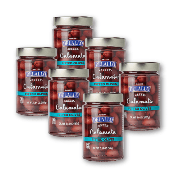 DeLallo Kalamata Greek Pitted Olives, Non-GMO, Gluten Free, 5.64 oz Jar, (6 Pack)