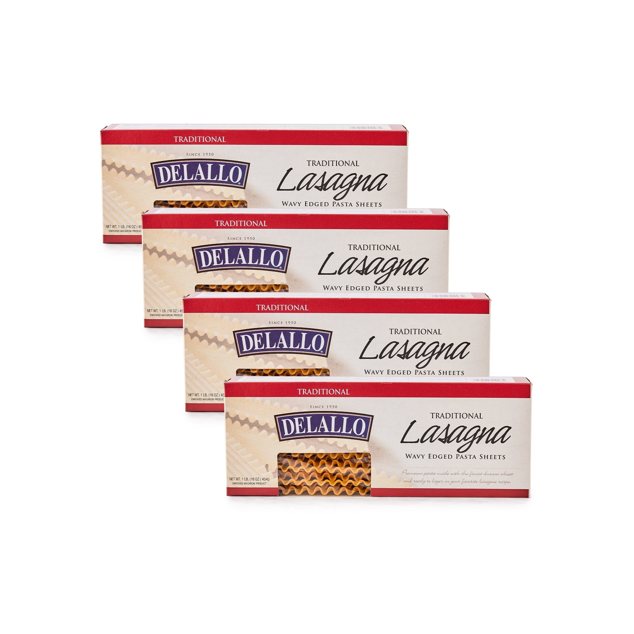 DeLallo Lasagna Noodle Sheets, Authentic Italian Recipe, Non-GMO, 1 lb Bag, 4 Pack