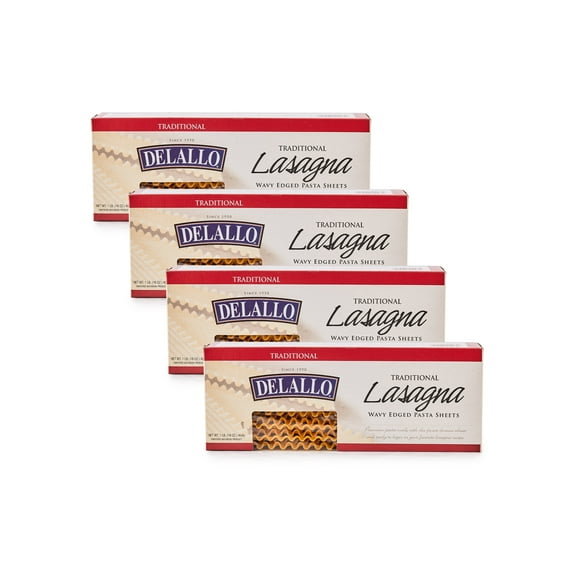 DeLallo Lasagna Noodle Sheets, Authentic Italian Recipe, Non-GMO, 1 lb Bag, 4 Pack
