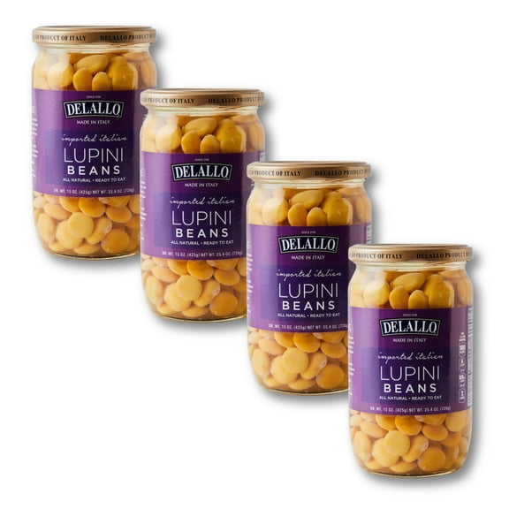 DeLallo Lupini Beans, Non-GMO, Kosher, Vegan, 25.4 oz Jar, (4 Pack)