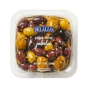 DeLallo, Marinated Pitted Olives Jubilee, with Kalamata, Nicoise, Picholine, & Green Olives, 7 oz Container