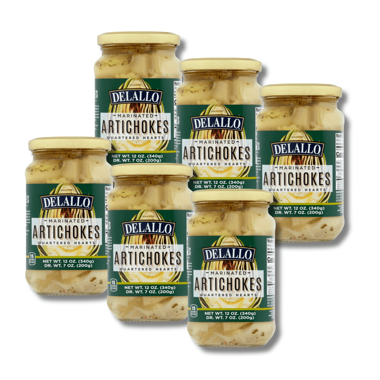 DeLallo Marinated Quartered Artichokes, Non-GMO, 12 oz Jar, (6 Pack)