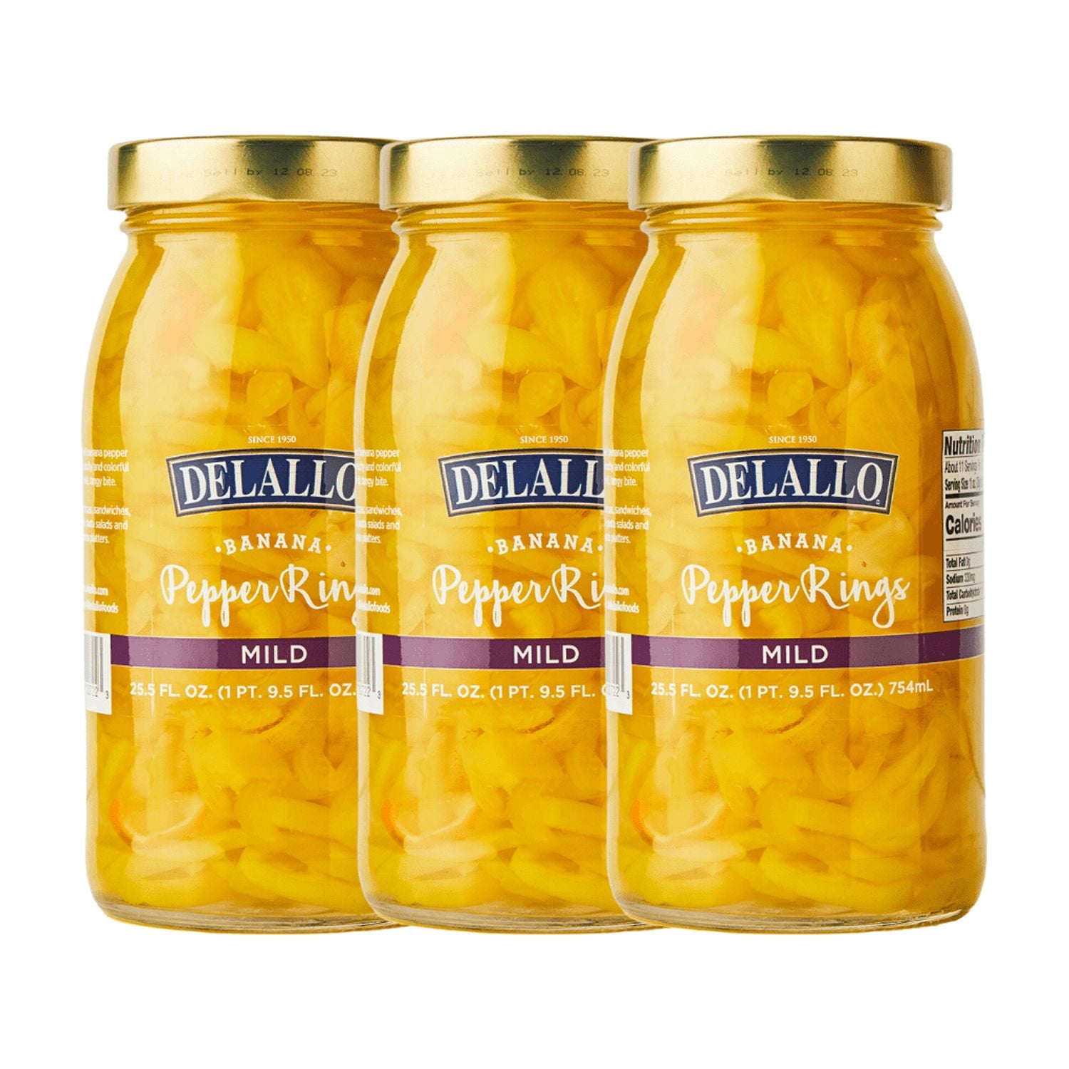 DeLallo Mild Banana Pepper Rings, Non-GMO, Gluten Free, 25.5 oz Jar, (3 Pack)