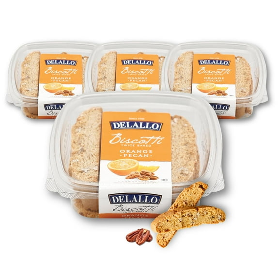 DeLallo Orange Pecan Biscotti Cookies, 7 oz Container, (4 Pack)